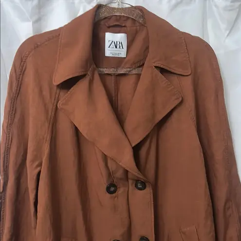 ZARA  Women's Brown Double-Breasted Coat