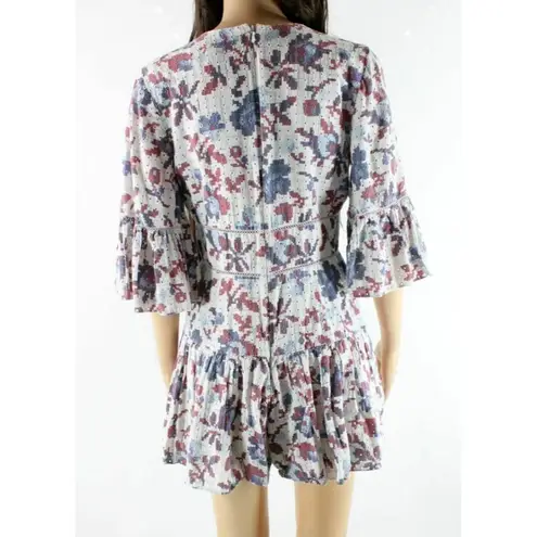 Thakoon White Floral Cotton Eyelet Bell Sleeve Romper Size Small AS