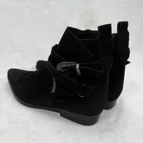 ALLSAINTS Suede Ankle Boots Buckle Accent Pointed Toe Black Size 40 US 9
