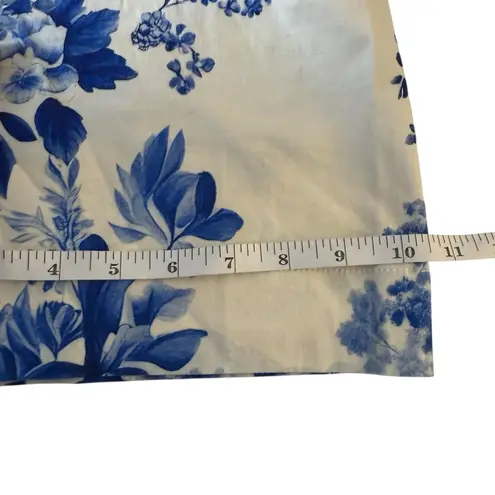 Maeve Anthropologie The Colette Wide Leg Cropped Pants Blue Floral Size 27