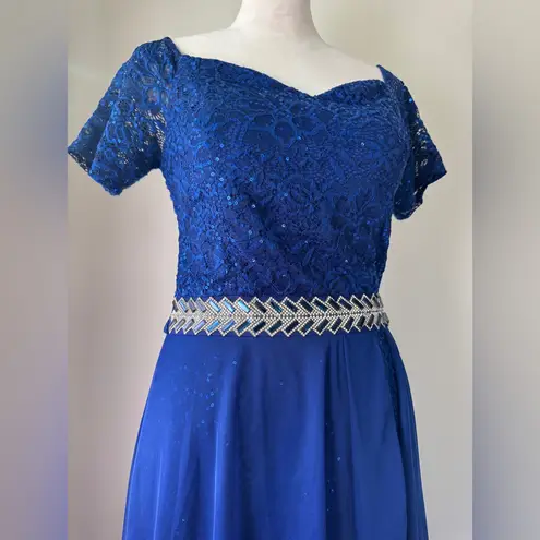 Vintage Y2K Rory U.S.A. Royal Blue Sequined Beaded High Low Short Sleeve Dress Size XS