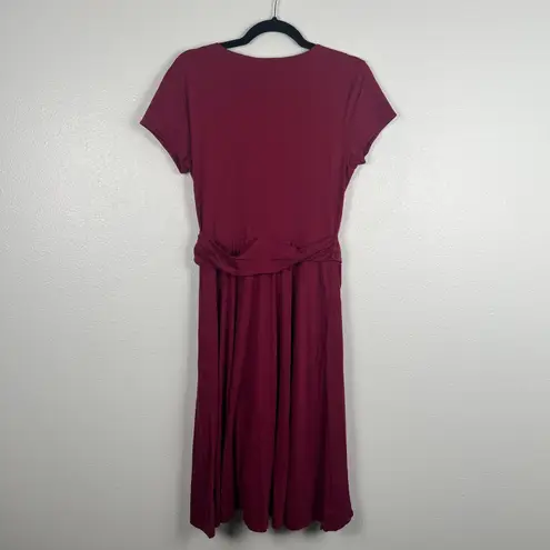 Garnet Hill Women's Gathered Waist Dress Burgundy Sz M