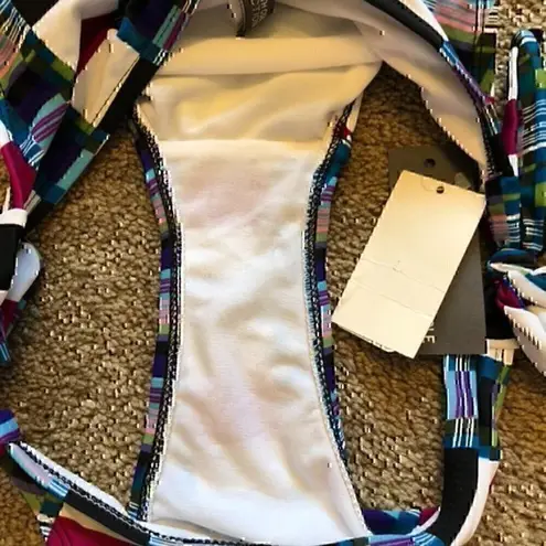NEW NWT KENNETH COLE REACTION White Black Blue Bow Tie Plaid Bikini BOTTOM Small