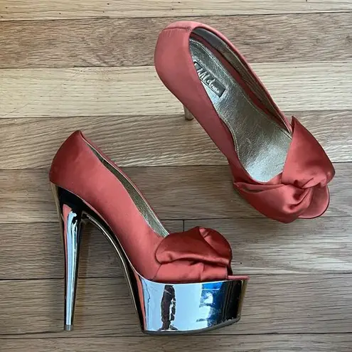Wild Pair Metallic Platform Satin 'Carina' Heels - Size 6