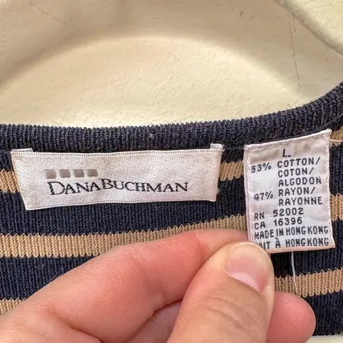 Dana Buchman short sleeve, button up, striped, knit, cardigan. Sz L