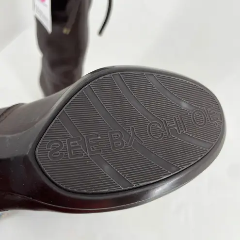 See By Chloe Tall Brown Leather Boots Wool Lined High Heeled Pebbled Size 37.5