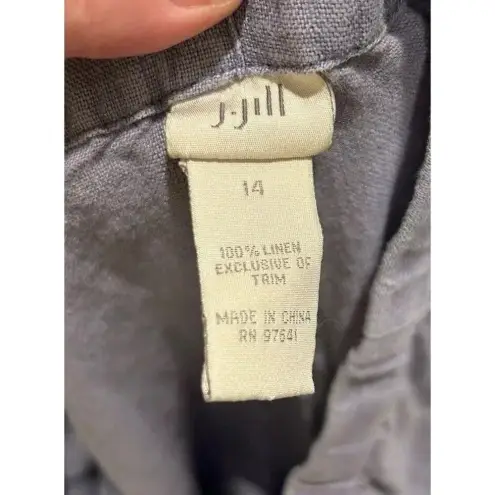 J.Jill ‎ Wide Leg Cropped Pants 14 Chambray Blue  Purple Floral 100% Linen