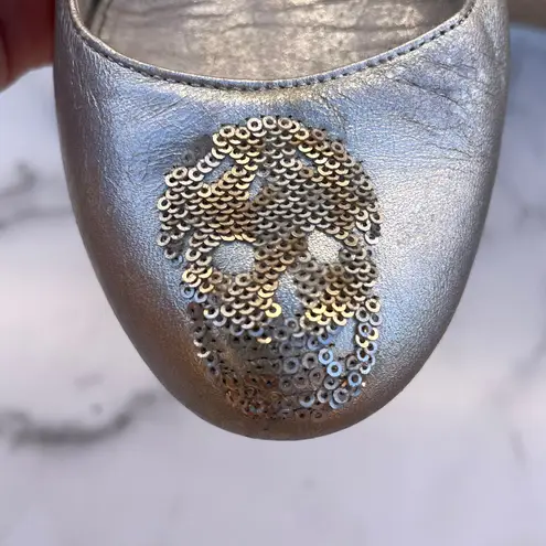 Alexander McQueen silver leather sequin skull ballet ballerina flats IT 36 US 6