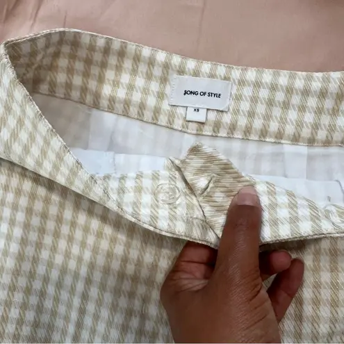 Song Of Style Janie Pant in Beige Check High Rise Tapered Crop Size XS White