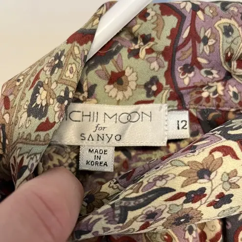 Vintage Michii Moon For Sanyo Silk Paisley Printed Blouse Sz 12 Purple
