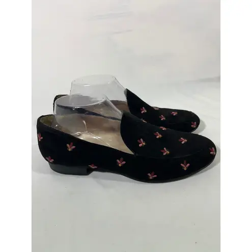 Circus by Sam Edelman Women's Embroidered Suede Loafer Flats Black & Pink Sz 9.5