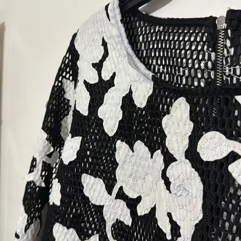 Caribbean Queen black mesh embroidered rose detailed top