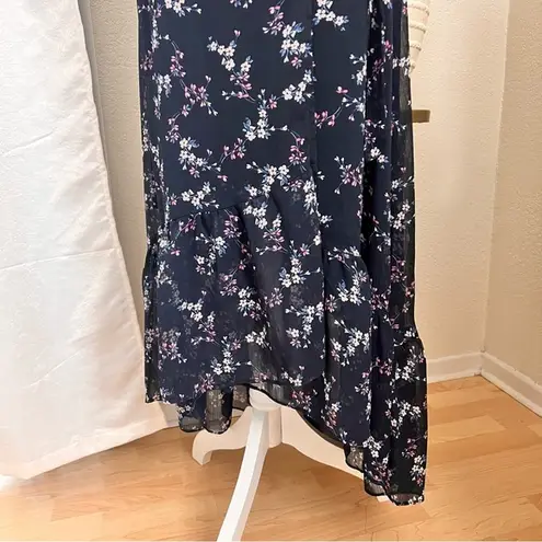 Drew ANTHROPOLOGIE Navy Floral High Low Wrap Dress Size XS