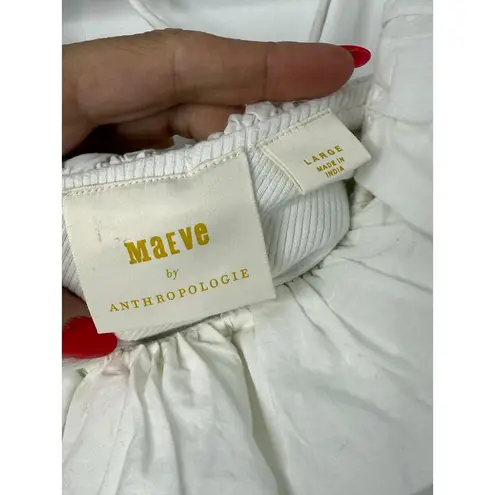 Maeve By Anthropologie Top Womens L Off White Tank Ribbed Ruffle Collar Scoop Size L