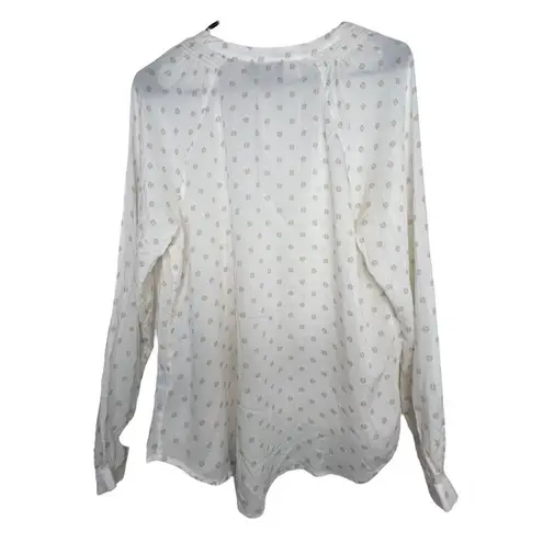 Lumiere White and Tan Geometric Patterned Long Sleeve V