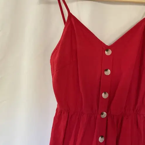 Red midi sundress summery spaghetti straps v