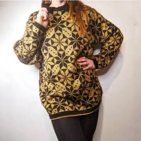 Alfred Dunner Vintage Golden Snowflake Holiday Collared Sweater Sweatshirt Size S Gold