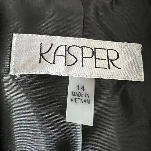 Kasper Womens Blazer Suit Jacket Zipper Pockets Black with White Accents Size 14