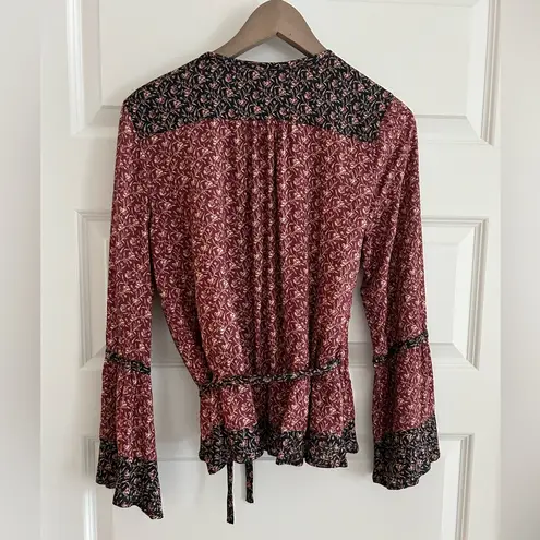 Faherty Ophelia Wrap Blouse Red Black Size S