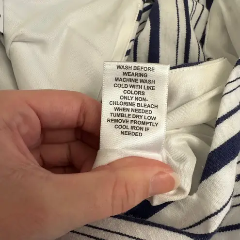 Elle Women’s Striped Jumpsuit L Navy White Belted Wide Leg Cropped Summer Outfit