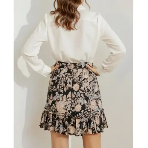 Sézane Carolina Mini Skirt, Black/Floral Print, FR46/US14