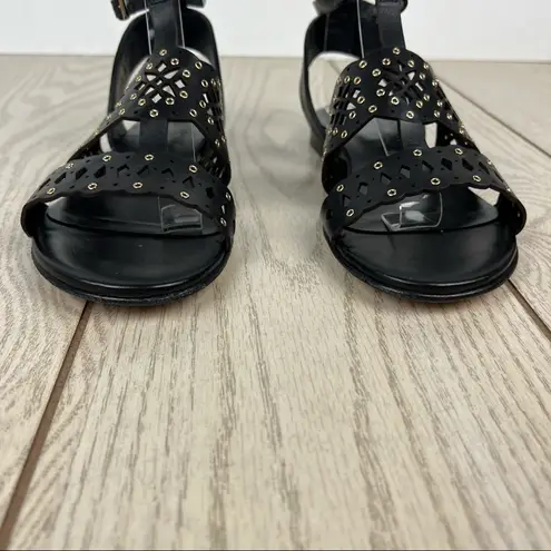 Furla Aurora Laser Cut Lace Pattern Leather Sandals EUR38.5 Onyx Black $345