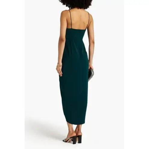 Shona joy Emerald Green Draped Satin Midi Dress Size 6 Cocktail Tulip Hem