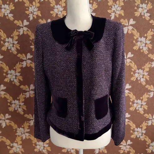 ALBERT NIPON Purple Bow Collar Silk Blend Blazer Jacket Size 10P