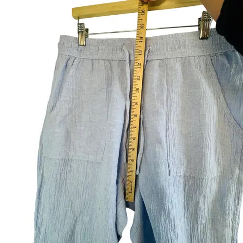 Sigrid Olsen Womens L Linen Wide Leg Cropped Pants Blue Beachy Coastal Resort