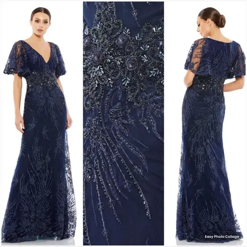 Mac Duggal  67493 Womens Blue VINTAGE FLUTTER SLEEVE EVENING GOWN Dress