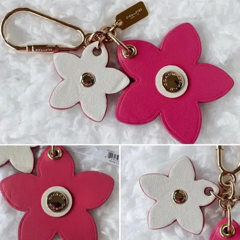 Coach  Tea Rose smooth Leather Keychain /Bag Charm Fab
