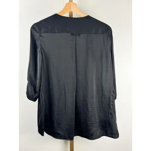 BCBG Maxazria Black Open-Front Shirt w/ Roll Tab Sleeves Sz S / EUC / classy