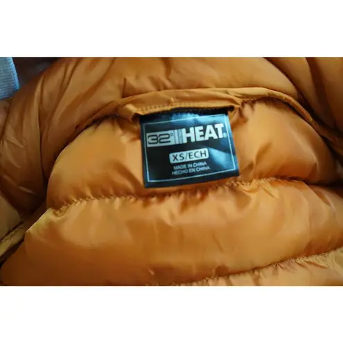 32 Degrees Heat Thermal Lightweight Puffer Vest Detachable Hood Orange Size XS