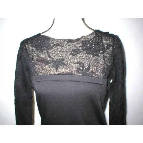 New Womens NWT NIU Black L Designer Dress Lace Wool Long Sleeves Large NIU'