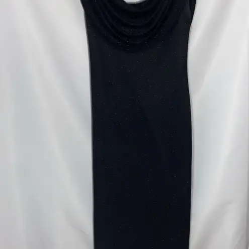 Alex Evenings SIZE 4 BLACK SILVER GLITTERY Sheath Dress w/ DRAPE Cowl Neck