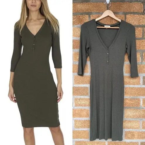 L'Agence Aurora Heathered Olive Henley Dress