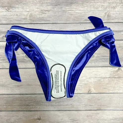 Lisa Blue Velvet Sorceres Halter Center Gold Ring Padded Side Tie Bikini NWT XS