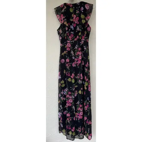Lulus Blooming Love Jumpsuit Black Floral Print Ruffled Wide Leg Wedding Guest Size M