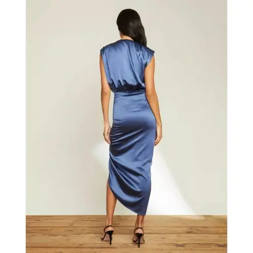 Veronica Beard Dress Size 8 Blue Steel Casela Silk Blend Ruching MSRP $648