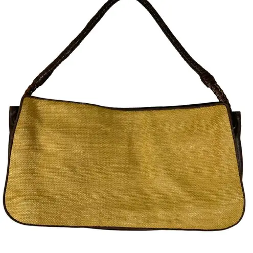 Bottega Veneta Vintage Jute Burlap Leather Trimmed Shoulder Bag