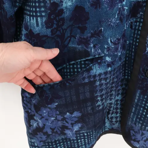 Vintage 90s Koos of Course! Silk Velvet Floral Jacket Reversible Plus Size 1X Blue