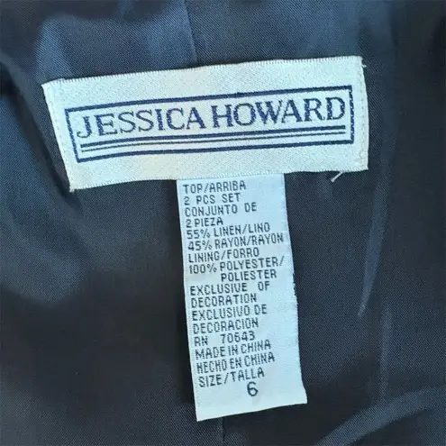 Jessica Howard Women's 2-Piece linen Blend Jacket Dress Size 6 Navy Blue Formal