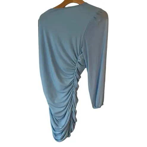 Lyaner Dress Womens Large Blue One Shoulder Sleeve Short Prom Cocktail Chiffon