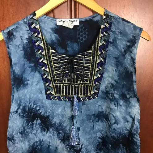 Studio West  Apparel Blue Tie Dye Boho Sleeveless Top Blouse Size XXL