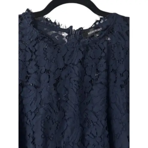 Merokeety Navy Blue Lace Cap Sleeve Sheath Dress Size XL Formal Evening Wedding