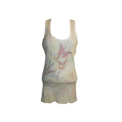 None White Racerback Tank Top With Butterflier Women's Size M