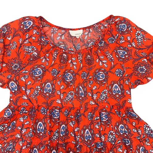The Korner Size XS Red Floral Print Ruffle Short Sleeve Babydoll Top Blouse