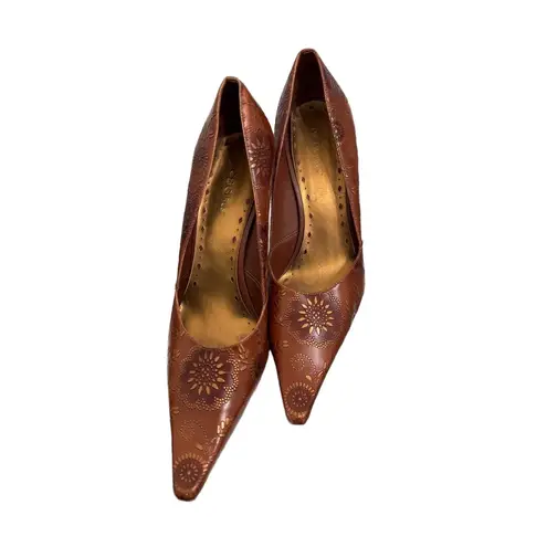 BCBGirls Embossed Brown Leather Pointed Toe Heels Size 10B