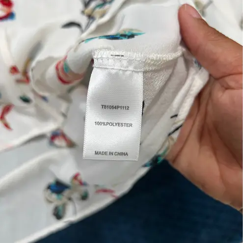 Lemon Tart Floral Print Women's Crepe Chiffon Top Tassel Tie Neck 3/4 Sleeve S White