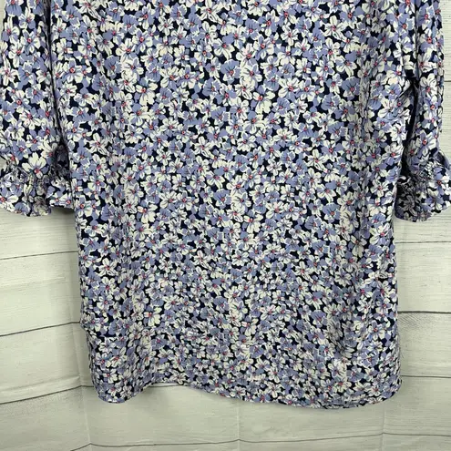 Well Worn Womens size XXL Ditzy Floral V-Neck Ruffle 3/4 Sleeve Blouse Top Blue